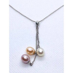 Tiffany & Co 18K White Gold 3 Pearl Lariat Necklace 15.75"